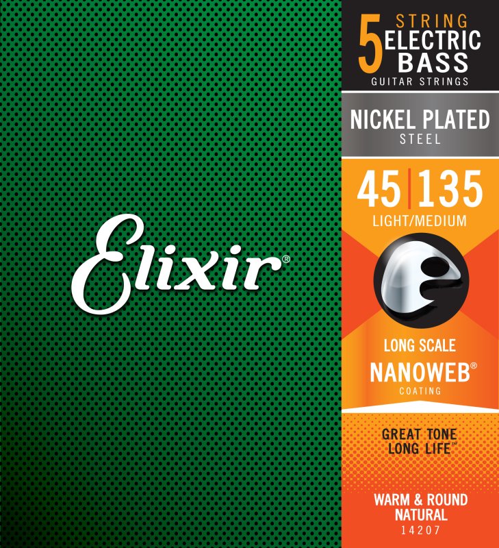 Elixir - 5-string Light/medium, Long Scale .045 - .135 Electric Bass Nickel Plated Steel With Na #14207