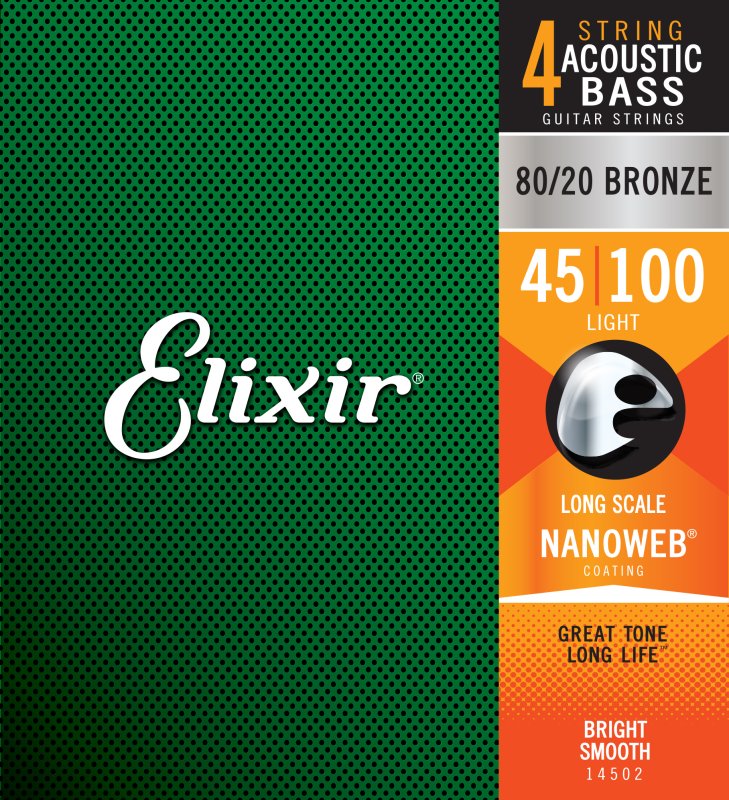 Elixir - 4-String Acoustic Light / Long Scale Acoustic Bass 80/20 Bronze With Nanoweb Coating (.045-.100) #14502