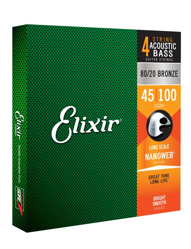 Elixir - 4-String Acoustic Light / Long Scale Acoustic Bass 80/20 Bronze With Nanoweb Coating (.045-.100) #14502