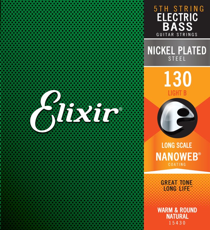 Elixir - 5th String Single, Light B, Long Scale Electric Bass Nickel Plated Steel With Nanoweb Coating, .130 #15430
