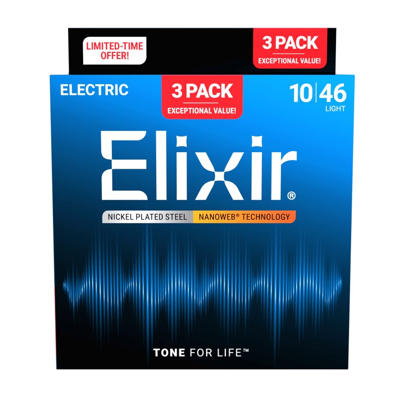 Elixir - Elixir Electric Nickel Plated Steel w/ NANOWEB® Technology - 3Pk 12052 #16567