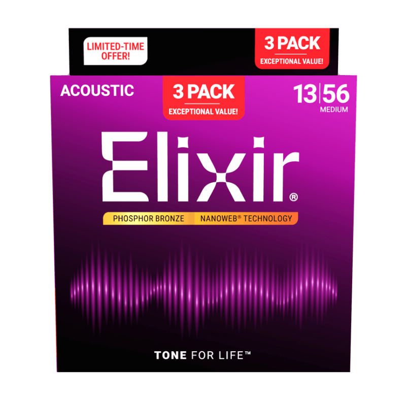 Elixir - Elixir Acoustic Phosphor Bronze w/ NANOWEB® Technology - 3Pk 16102 #16570