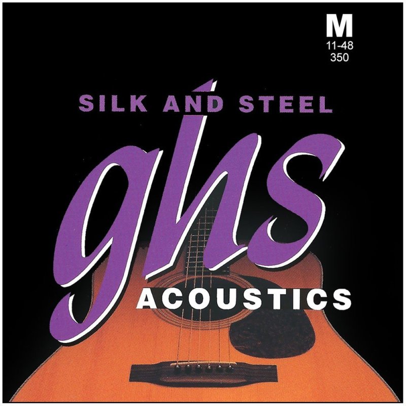 GHS - Silk And Steel, Silver-Plated Copper Acoustic Guitar Strings, Medium (.011-.048) #350