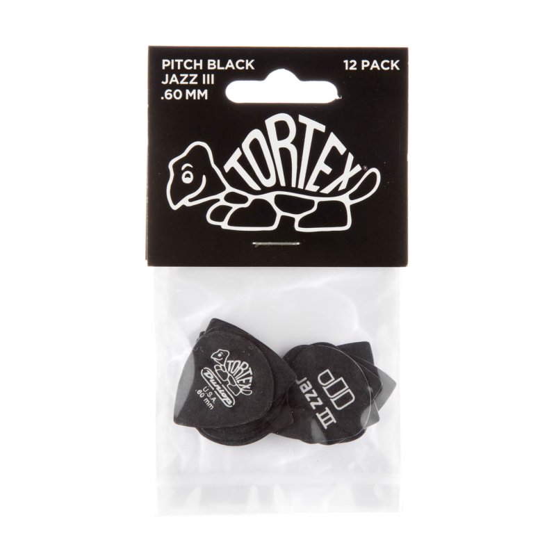 Dunlop - 0.6mm Tortex® Pitch Black Jazz III Guitar Pick (12/pack) #482P.60