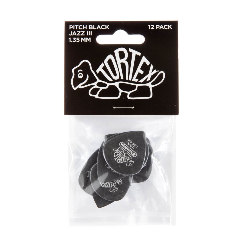 Dunlop - 1.35mm Tortex® Pitch Black Jazz III Guitar Pick (12/pack) #482P1.35
