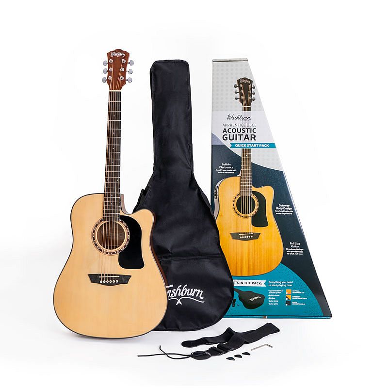 Washburn - Spruce Top Acoustic Guitar Pack With Case, Natural #AD5CEPACK-A