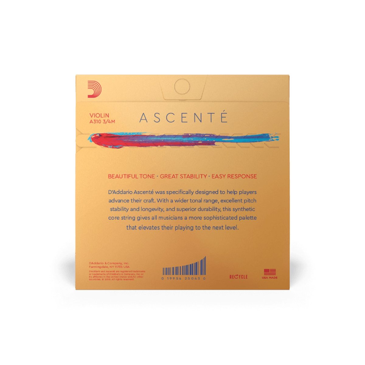 D'Addario - Ascenté A310 3/4 Violin String Set - Medium Tension Back