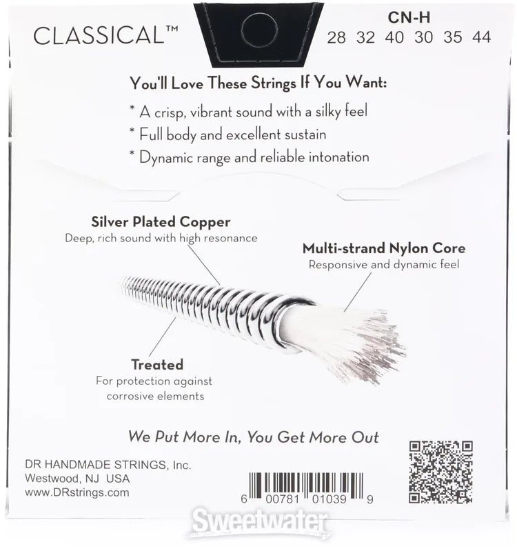 DR - Classical Guitar Strings, Nylon Silver-plated, Hard Tension (.028-.044) #CN-H
