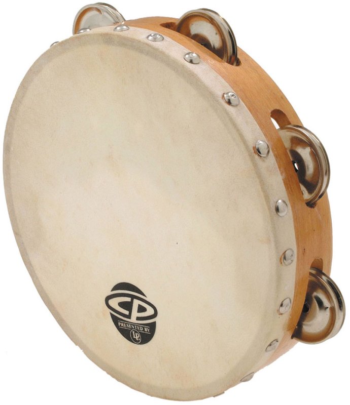 Latin Percussion - 8" Wood Tambourine, Headed, Single Row Jingles #CP378