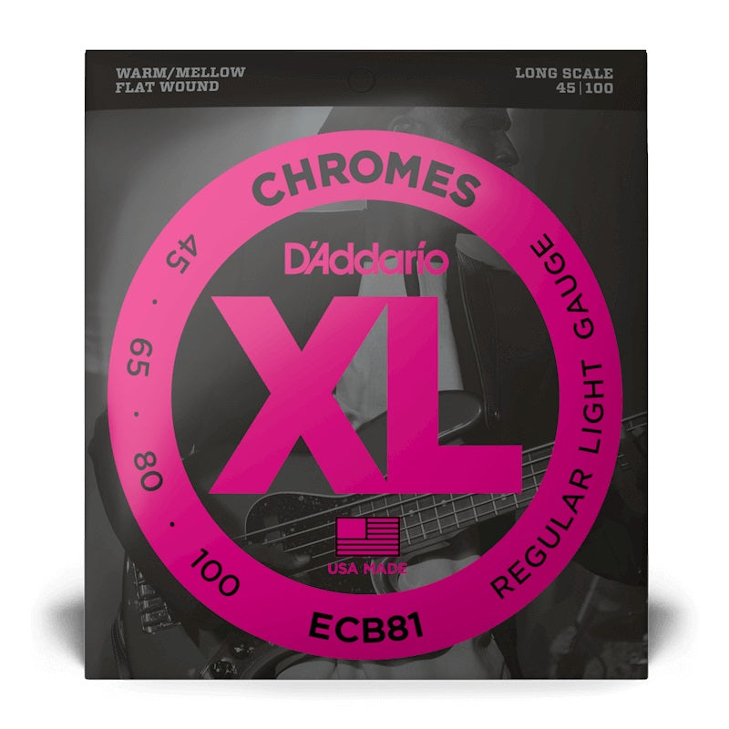 D'Addario - 45-100 Long Scale Bass Flat Wound Chromes - Regular Light ECB81