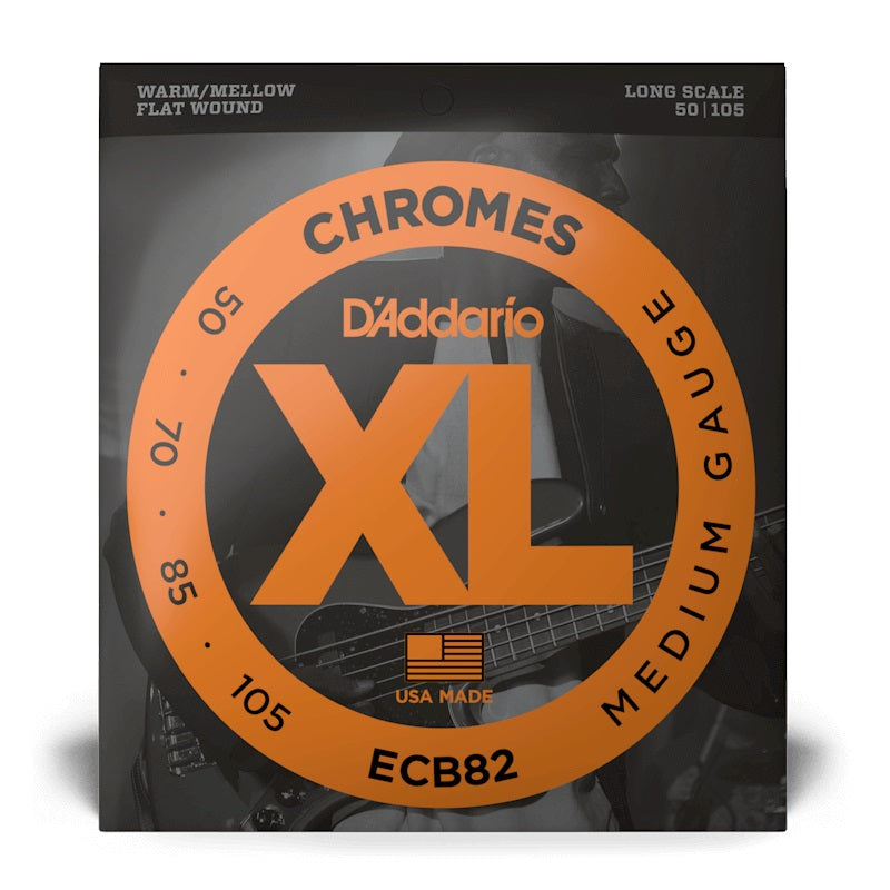 D'Addario - 50-105 Long Scale Bass Flat Wound Chromes - Medium ECB82