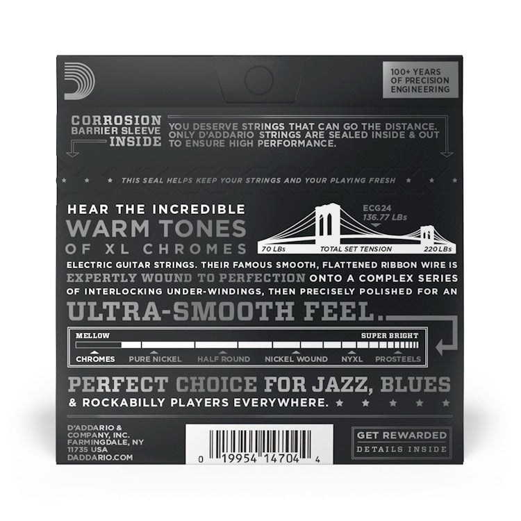 D’Addario – 11-50 Electric Flat Wound Chromes – Jazz Light ECG24