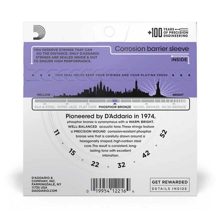 D'Addario - 11-52 Phosphor Bronze - Custom Light EJ26