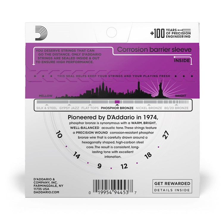 D'Addario - 10-27 Phosphor Bronze - High Strung/Nashville Tuning EJ38H