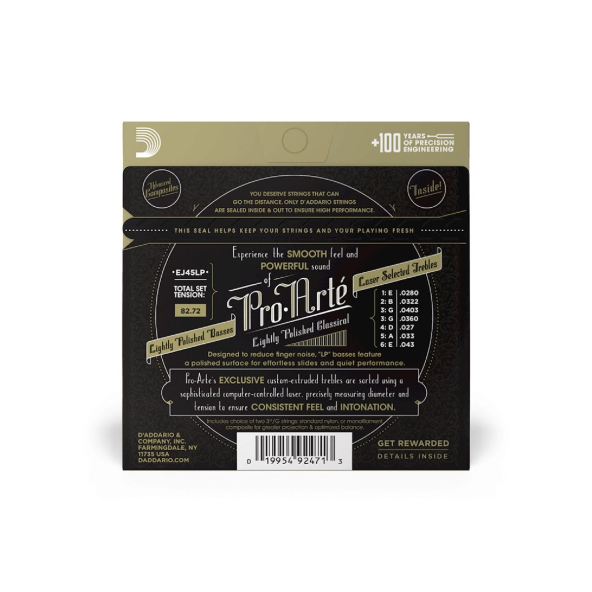 D'Addario - EJ45LP Lightly Polished Composite Normal Tension Classical Guitar Strings Back
