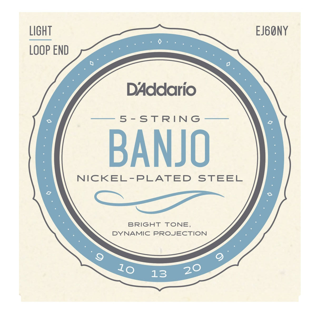 D’Addario – 5-String 09-20 Banjo Nickel-Plated Steel Loop End – Light EJ60NY