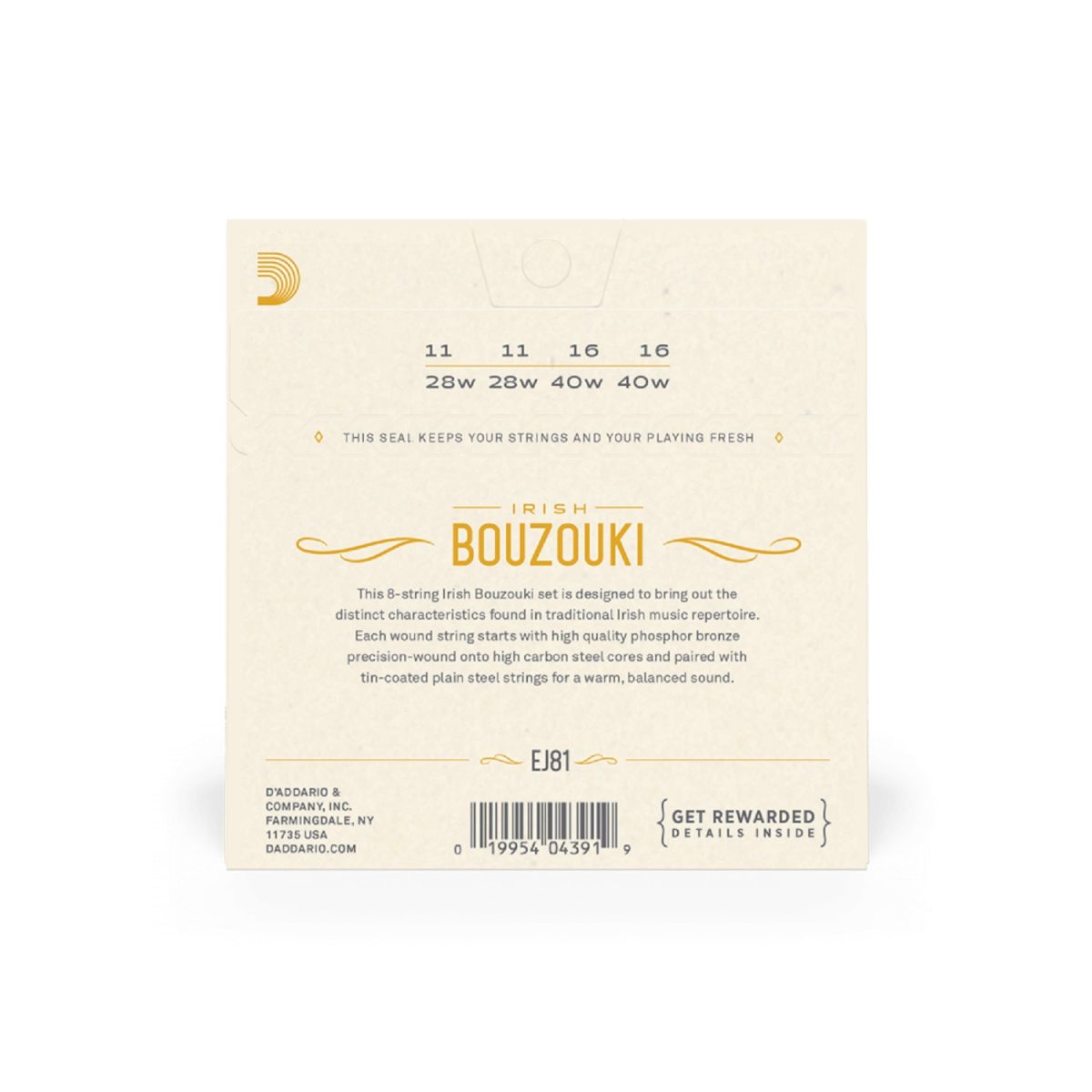 D'Addario - EJ81 Irish Bouzouki 8 String Set Back