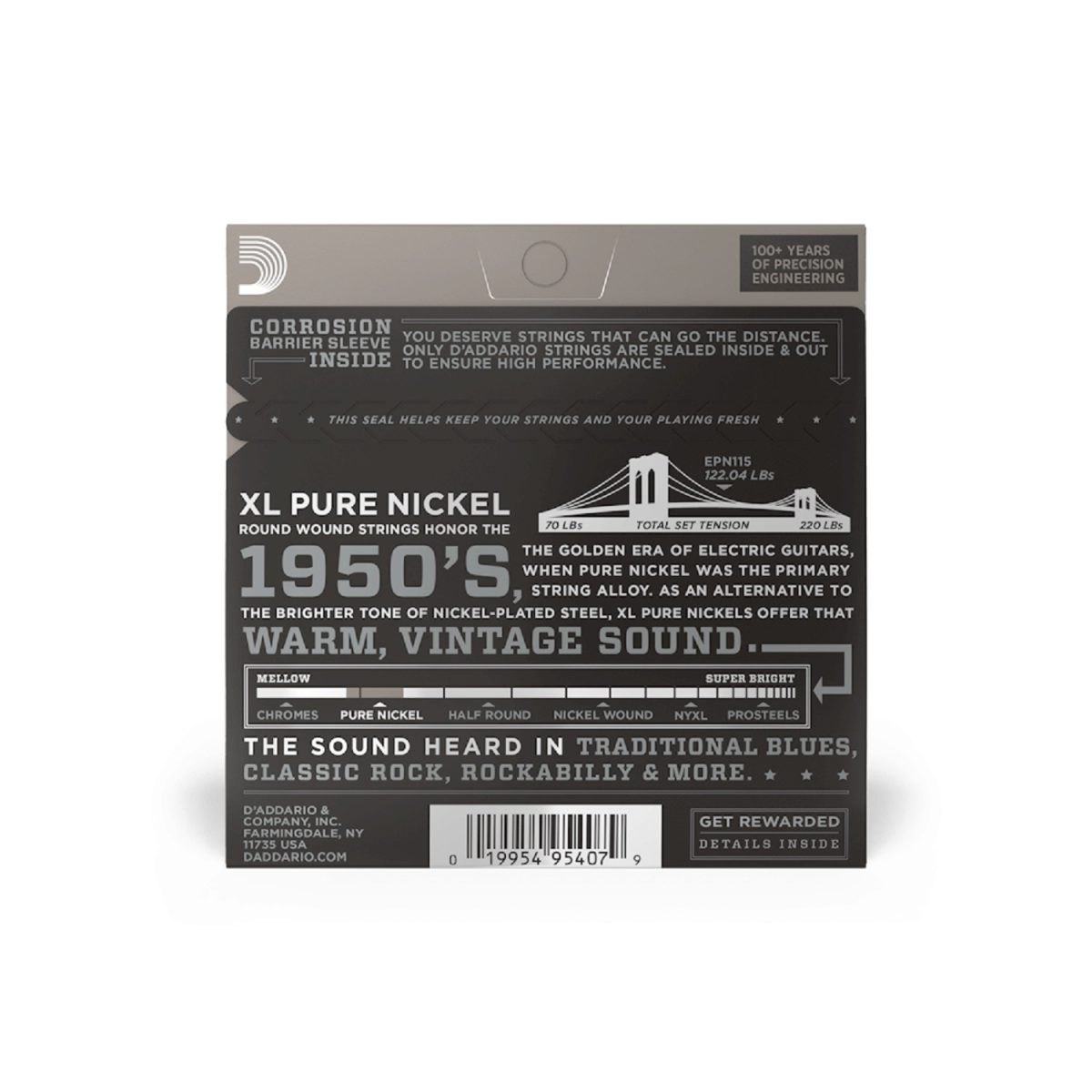 D'Addario - 11-48 Medium Electric Guitar Strings - EPN115 Back