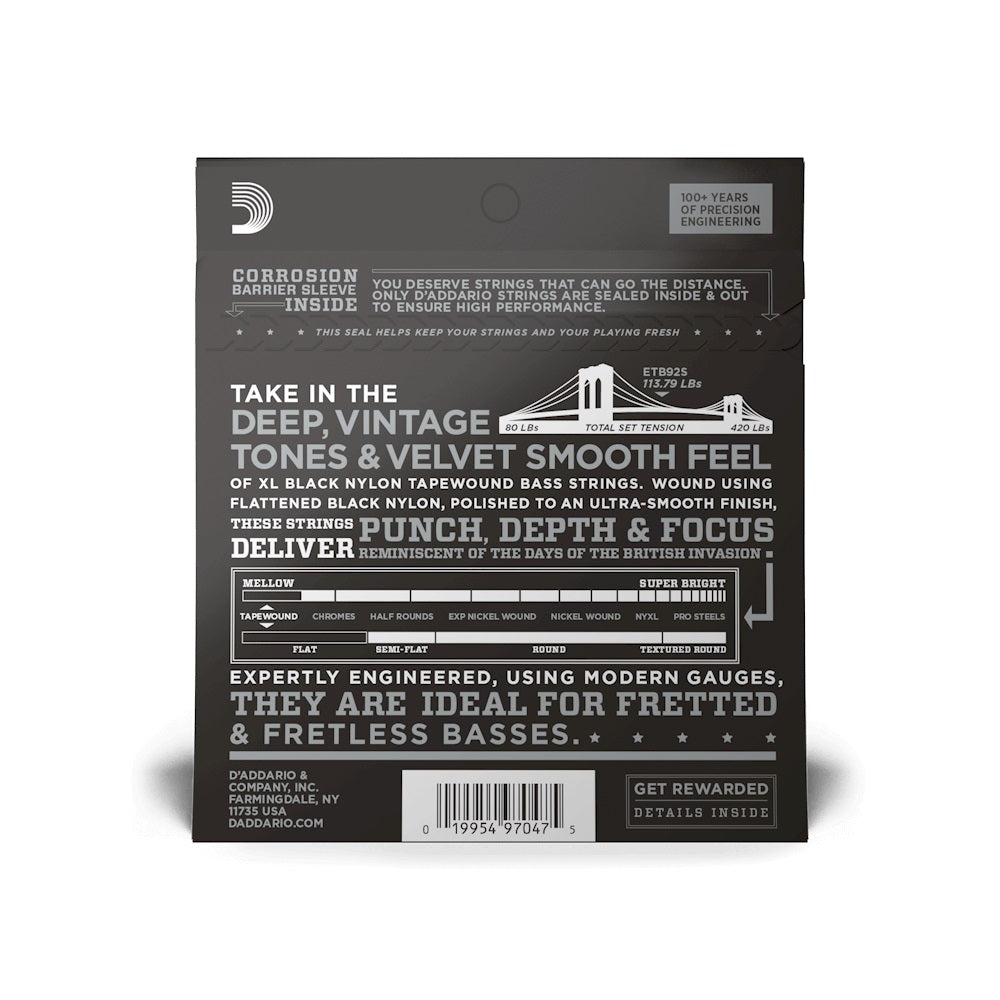D'Addario - 50-105 Short Scale Bass Black Nylon Tapewound - Medium ETB92S
