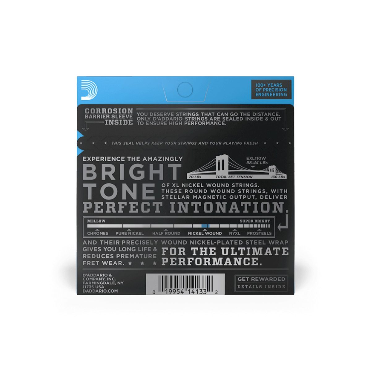 D'Addario - 10-46 Regular Light Wound 3rd Electric Guitar Strings - EXL110W Back