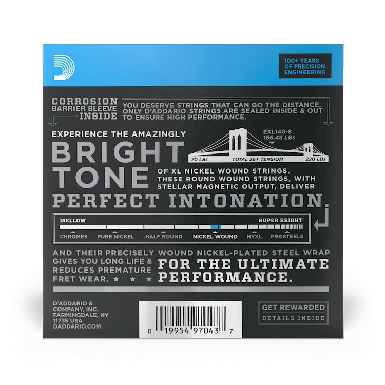 D'Addario - 8-String 10-74 Electric Nickel Wound - Light/Heavy EXL140-8