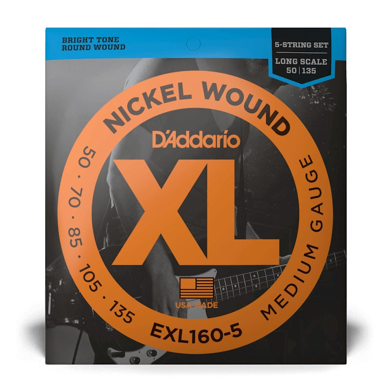D'Addario - 5-String 50-135 Long Scale Bass Strings - Medium EXL160-5