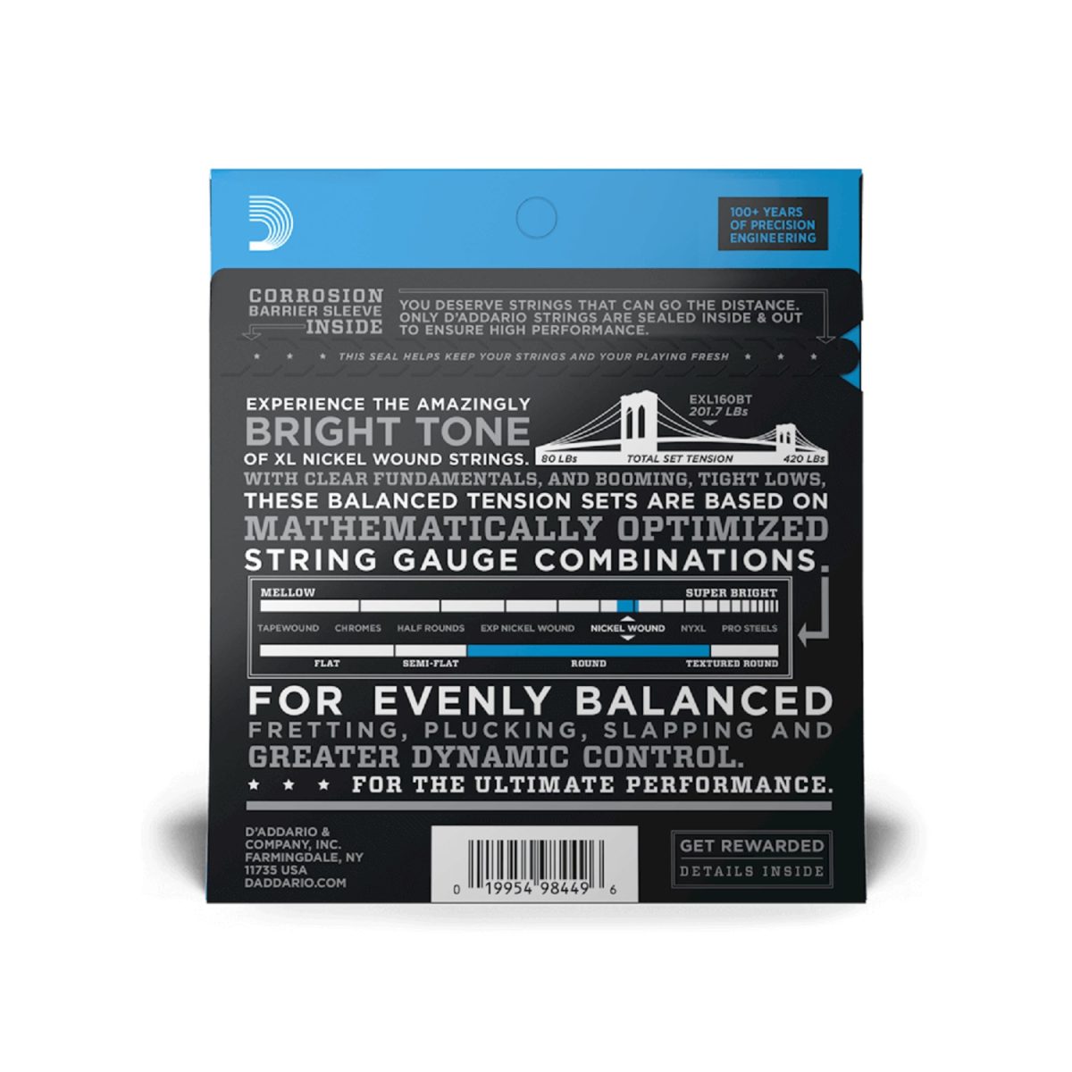 D'Addario - 50-120 Balanced Tension Medium / Long Scale Set - EXL160BT Back