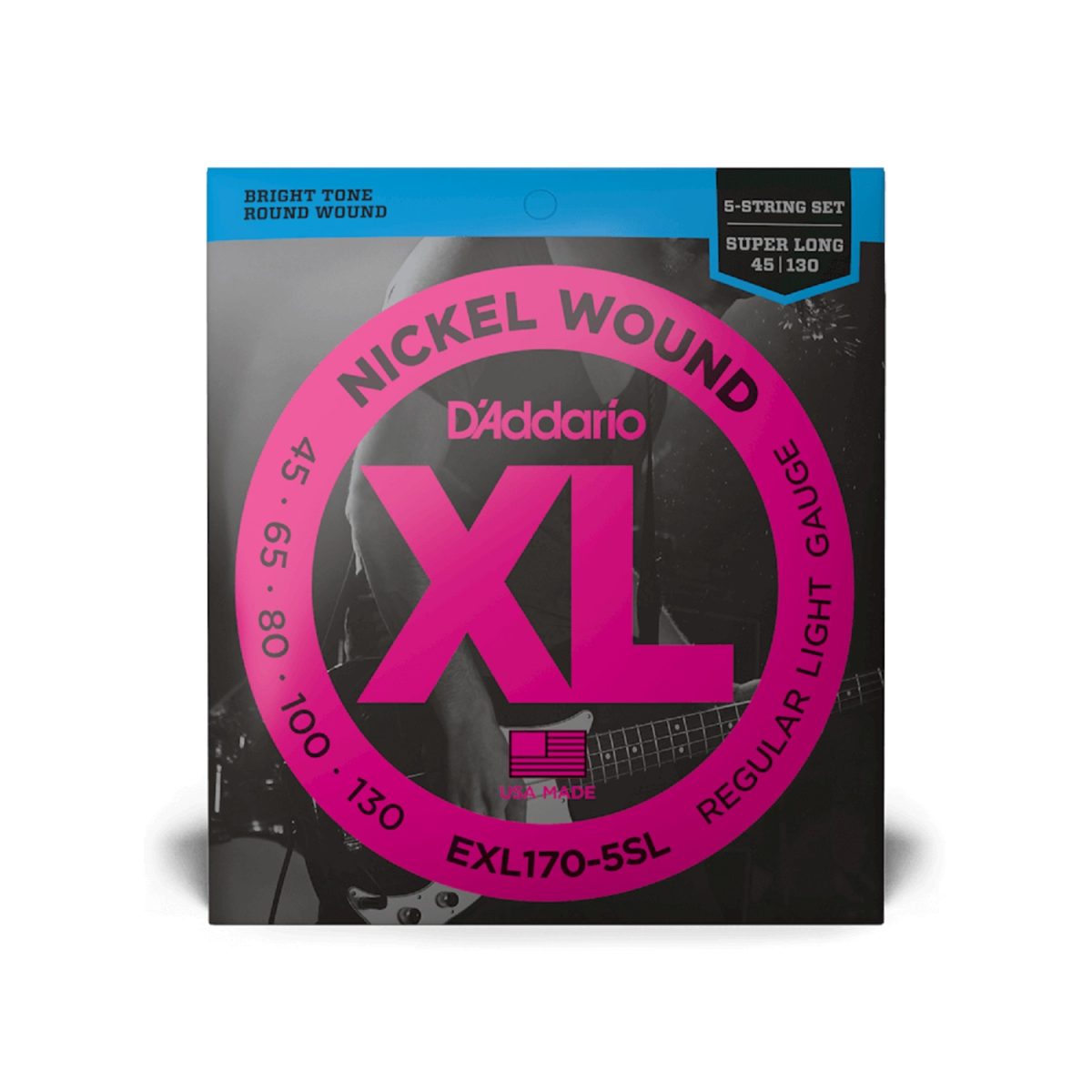 D'Addario - 45-130 Regular Light Super Long Scale 5-String Bass Strings - EXL170-5SL