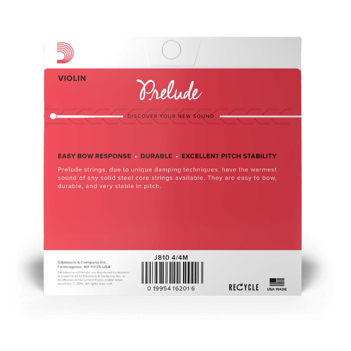 D'Addario - 4/4 Violin Prelude Strings - Medium Tension - J810 4/4M Back