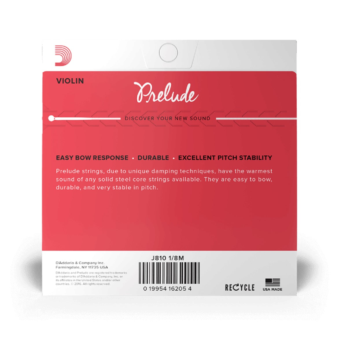 D'Addario - 1/8 Violin Prelude Strings - Medium Tension - J810 1/8M Back