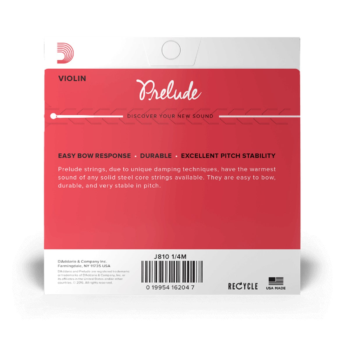 D'Addario - 1/4 Violin Prelude Strings - Medium Tension - J810 1/4M Back