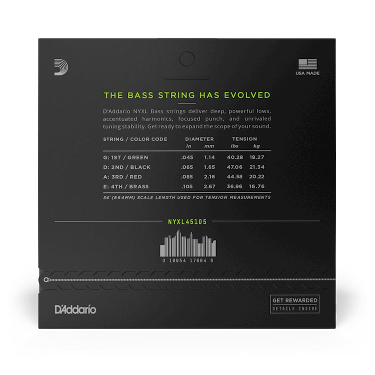 D'Addario - NYXL 45-105 Long Scale Bass Nickel Plated Steel - Light/Medium