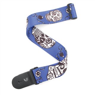 D'Addario - 2" Blue Sugar Skulls Woven Guitar Strap #P20W1415