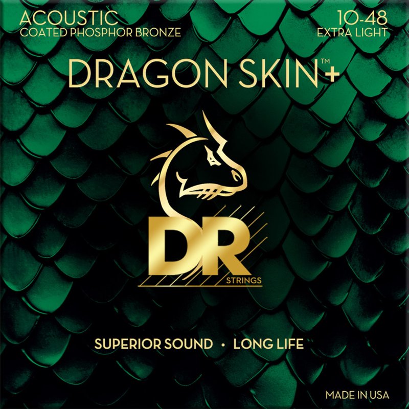 DR - DRAGON SKIN+ Coated Phosphor Bronze Acoustic Guitar Strings, Extra Light (10-48) #DAP-10
