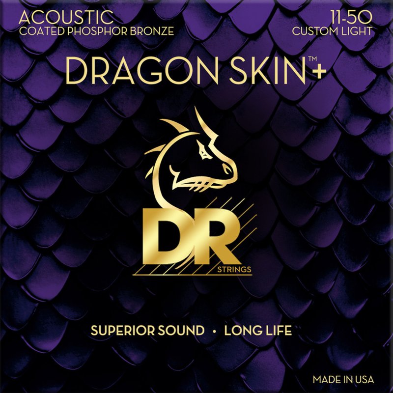 DR - DRAGON SKIN+ Coated Phosphor Bronze Acoustic Guitar Strings, Custom Light (11-50) #DAP-11