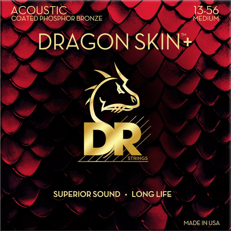 DR - DRAGON SKIN+ Coated Phosphor Bronze Acoustic Guitar Strings, Medium (13-56) #DAP-13