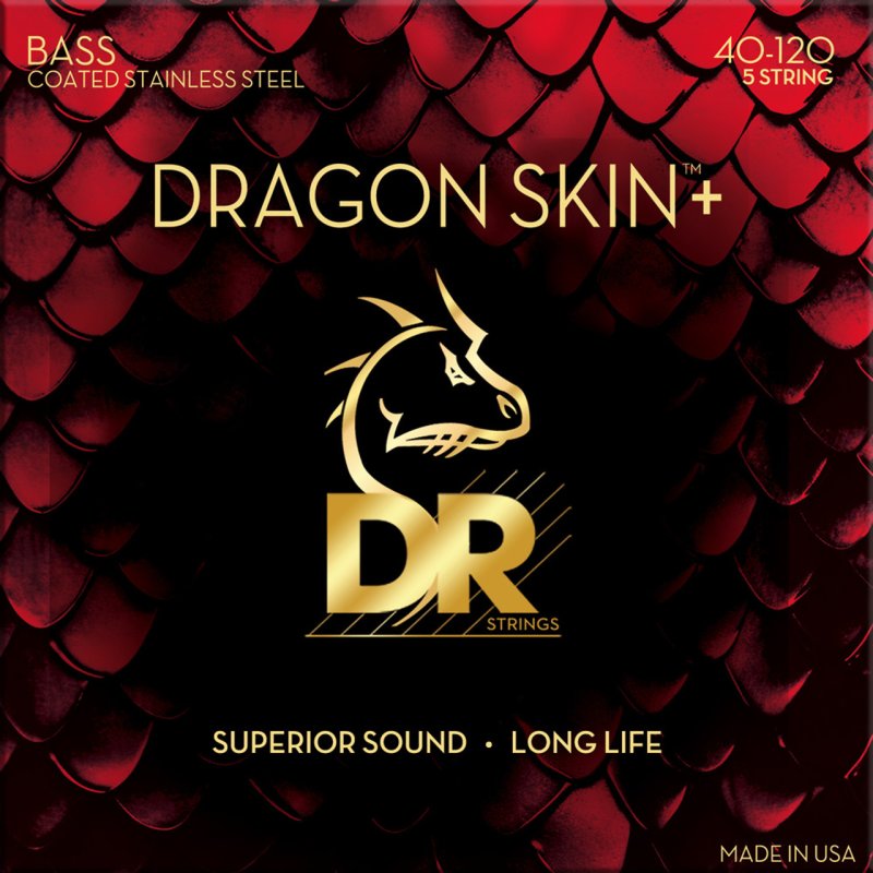 DR - DRAGON SKIN+ Coated Stainless Steel 5-String Electric Bass Strings, Light (40-120) #DBS5-40