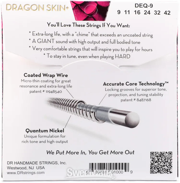 DR - Dragon Skin + Electric Guitar Strings, Quantum Nickel Coated, 3 pack, Light (.009-.042) #DEQ-9-3PK