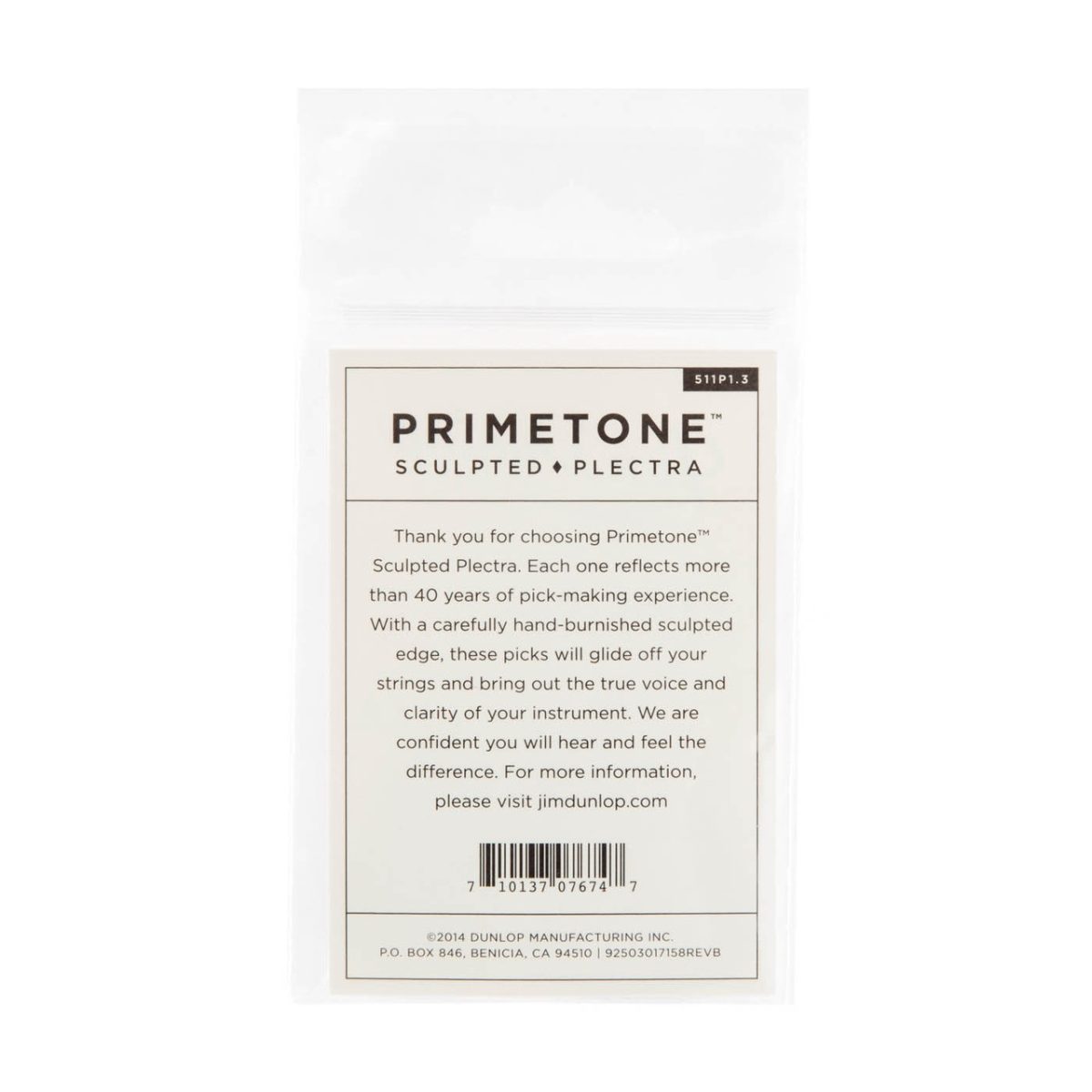 Dunlop - 1.3mm Primetone Standard 3-Pack Smooth Pick - 511P130 Pack Back