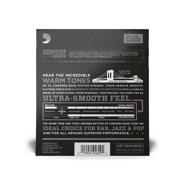 D'Addario - 45-132 5-String Flat Wound Super Long Scale Bass - Regular Light #ECB81-5SL