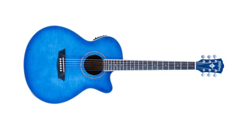 Washburn - Festival EA15 Acoustic/Electric Guitar, Flame Transparent Blue #EA15TBL