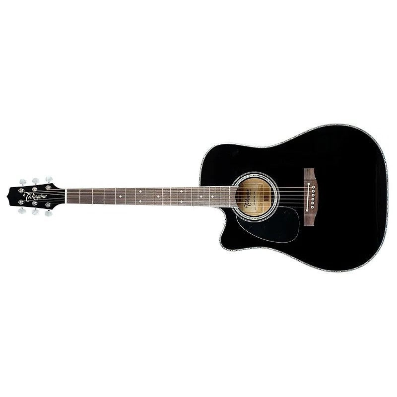 Takamine - Left-Handed Dreadnought Acoustic Electric Guitar With Case, Black #EF341DX-LH