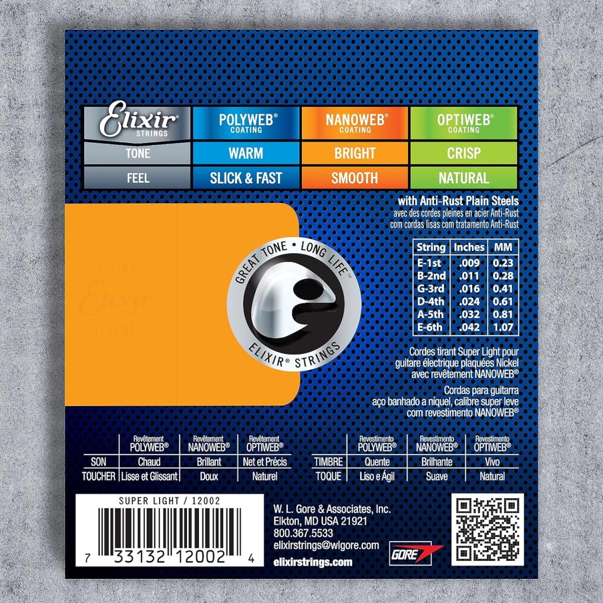 Elixir – 9-42 Electric Nickel Plated Steel w/ NANOWEB Coating – Super Light 12002