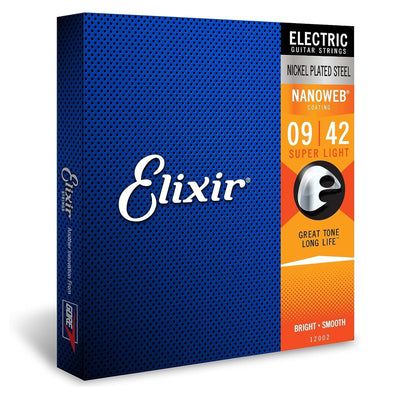 Elixir – 9-42 Electric Nickel Plated Steel w/ NANOWEB Coating – Super Light 12002