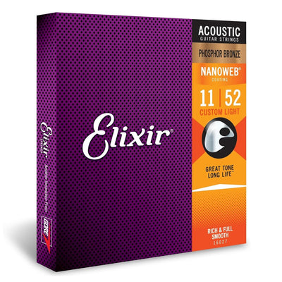 Elixir - 11-52 Phosphor Bronze with NANOWEB Coating - Custom Light 16027