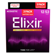 Elixir - 3-Pack 12-53 Phosphor Bronze with NANOWEB Coating - Light #16569