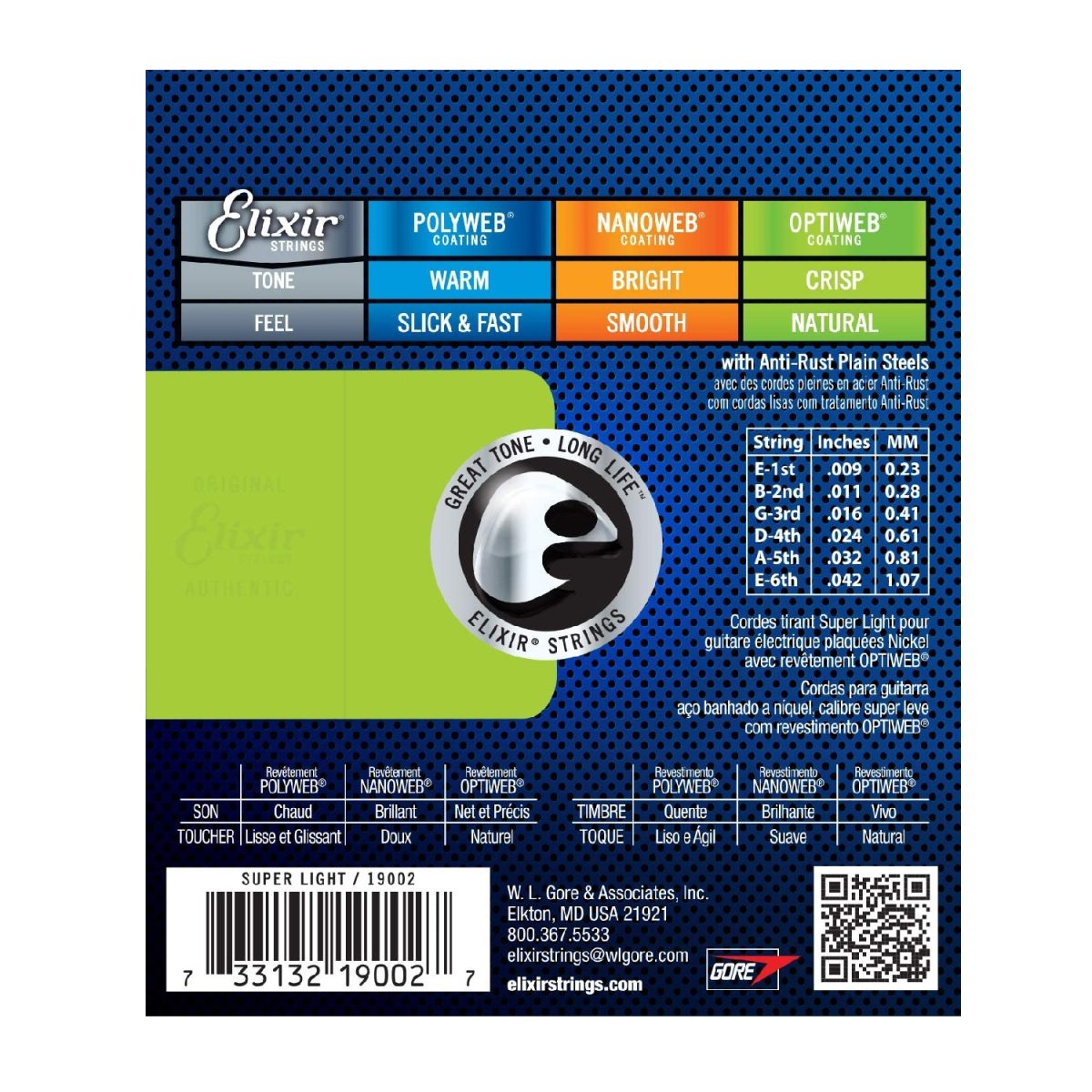 Elixir - Electric Guitar Strings with OPTIWEB Coating, Super Light 9-42 Back