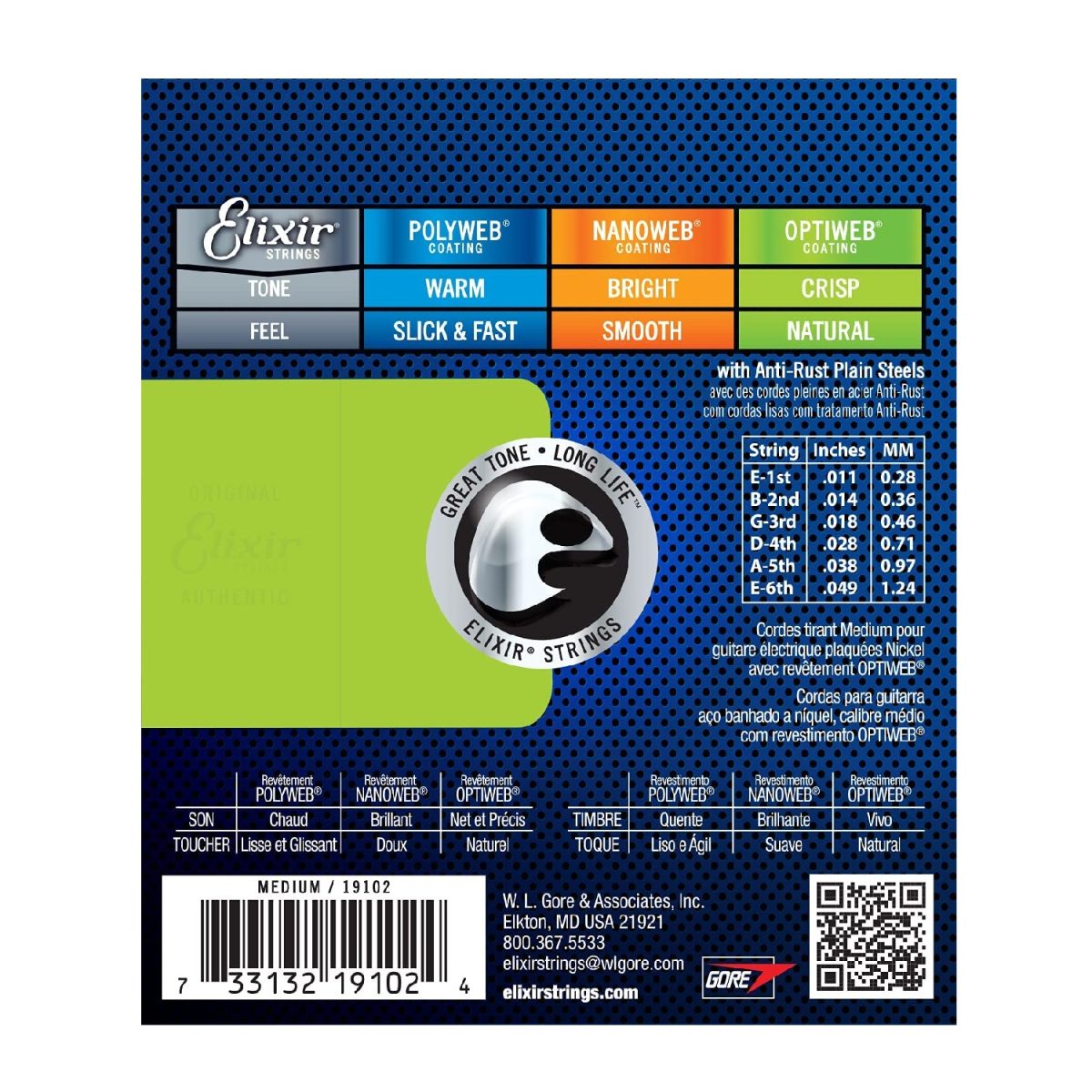 Elixir - Electric Guitar Strings with OPTIWEB Coating, Medium 19102 Back