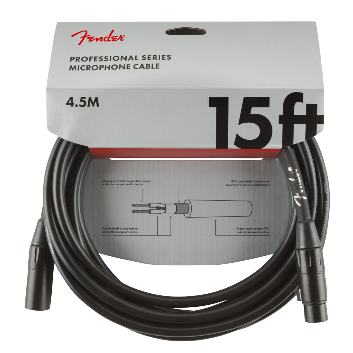 Fender - Professional Series Microphone Cable 15' Black - 0990820018 package