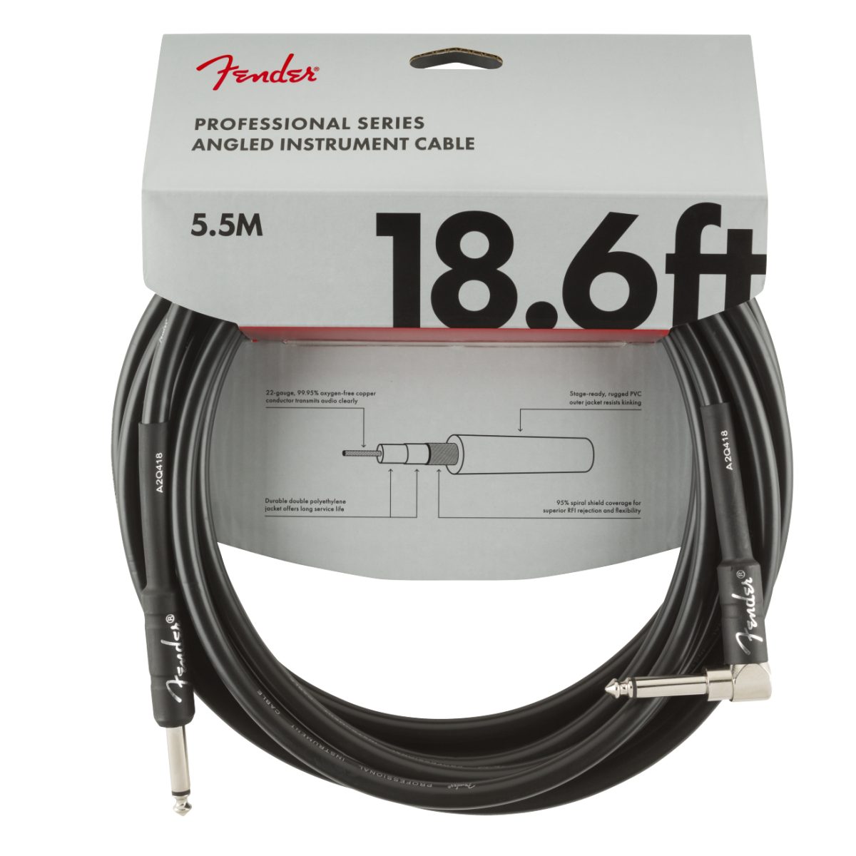 Fender Pro 18.6' Angle Instrument Cable Black - 0990820019 package